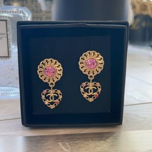 Sold Chanel multi colored crystal heart earrings
